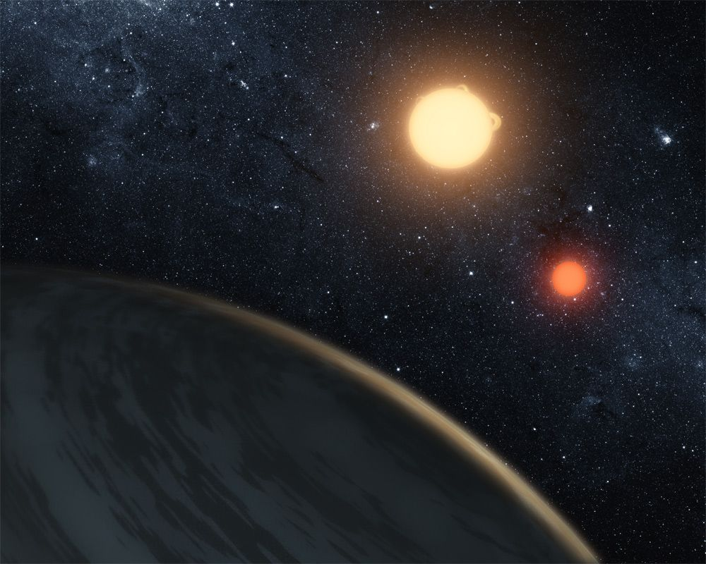 View from a circumbinary planet: a planet orbiting not one, but two stars.