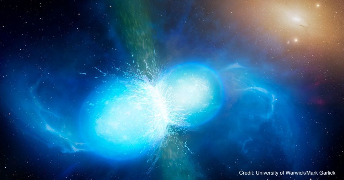 Artist’s impression of a neutron star merger, which is a source of kilonovae.